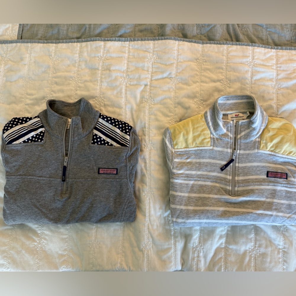 Women’s Small Vineyard Vines Shep Shirts Grey/Yellow and Grey/Blue 1/4 Zip